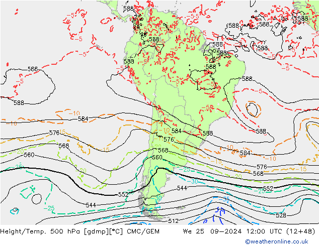 Height/Temp. 500 hPa CMC/GEM We 25.09.2024 12 UTC