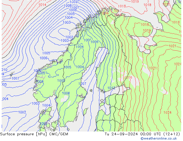 Surface pressure CMC/GEM Tu 24.09.2024 00 UTC