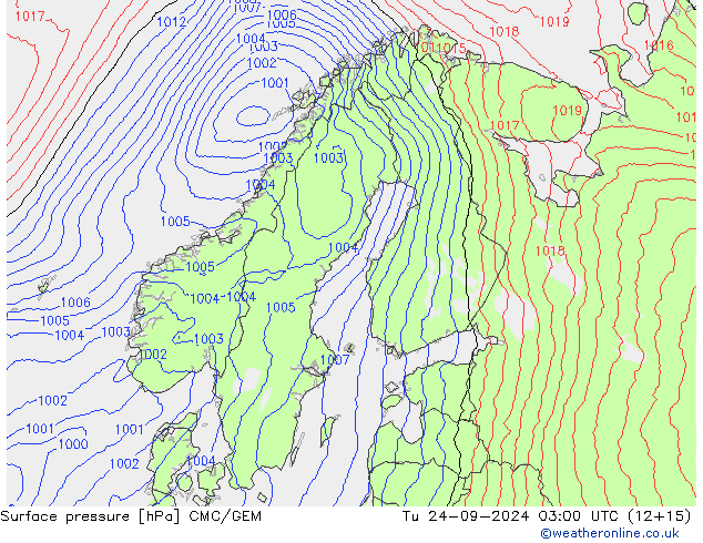 Surface pressure CMC/GEM Tu 24.09.2024 03 UTC