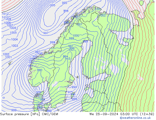 Pressione al suolo CMC/GEM mer 25.09.2024 03 UTC