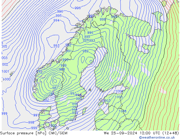 Surface pressure CMC/GEM We 25.09.2024 12 UTC