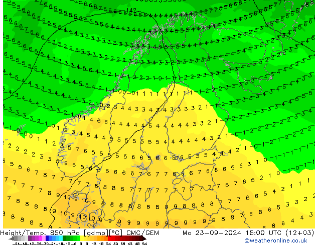 Height/Temp. 850 hPa CMC/GEM  23.09.2024 15 UTC