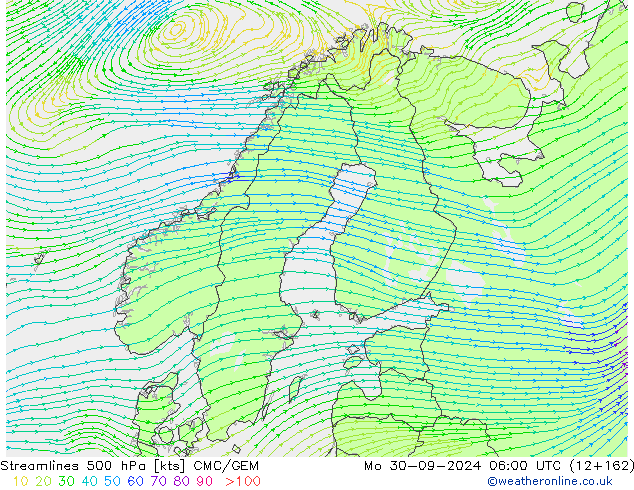 Stroomlijn 500 hPa CMC/GEM ma 30.09.2024 06 UTC