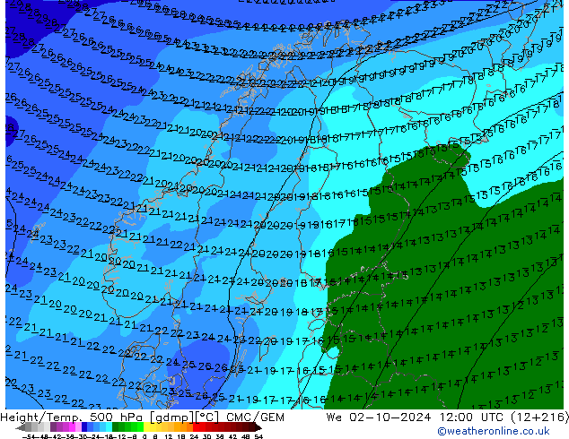 Height/Temp. 500 гПа CMC/GEM ср 02.10.2024 12 UTC