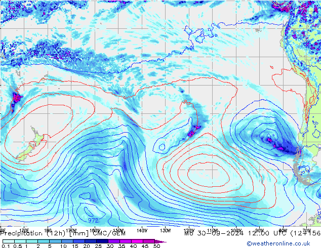 Precipitation (12h) CMC/GEM Mo 30.09.2024 00 UTC