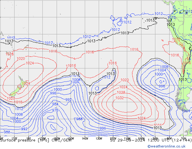 Atmosférický tlak CMC/GEM Ne 29.09.2024 12 UTC