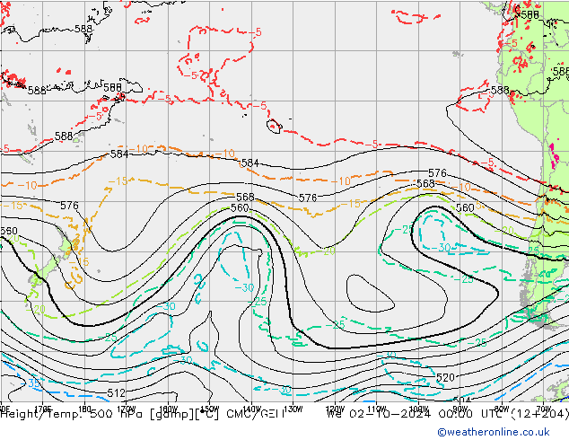 Géop./Temp. 500 hPa CMC/GEM mer 02.10.2024 00 UTC