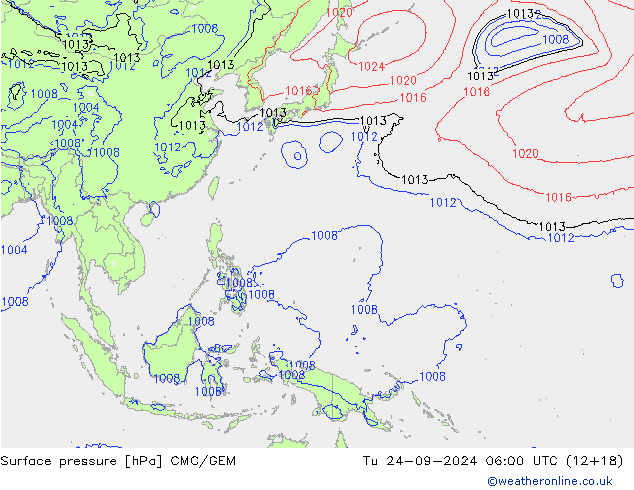 Surface pressure CMC/GEM Tu 24.09.2024 06 UTC