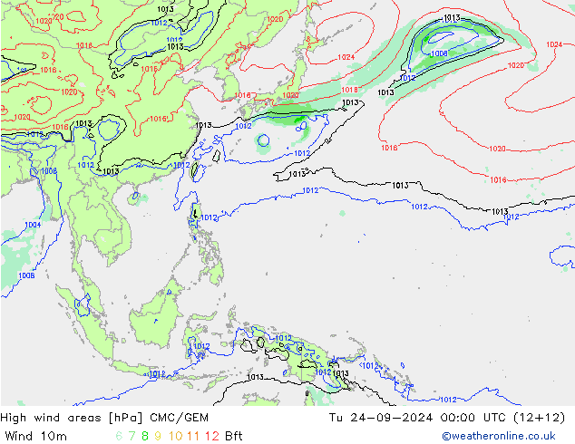 Izotacha CMC/GEM wto. 24.09.2024 00 UTC