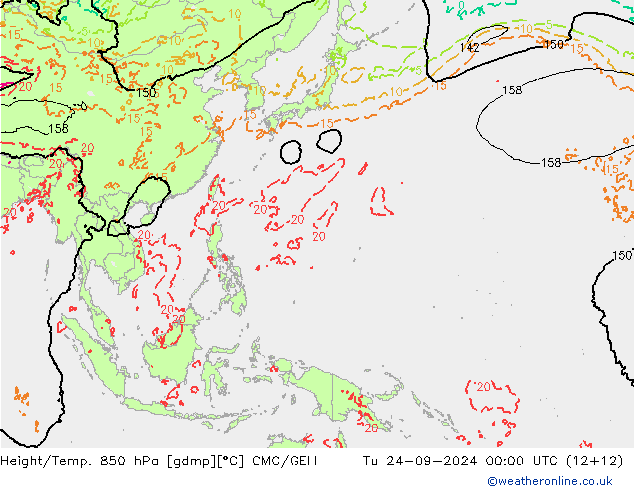 Géop./Temp. 850 hPa CMC/GEM mar 24.09.2024 00 UTC