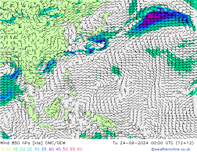 Rüzgar 850 hPa CMC/GEM Sa 24.09.2024 00 UTC