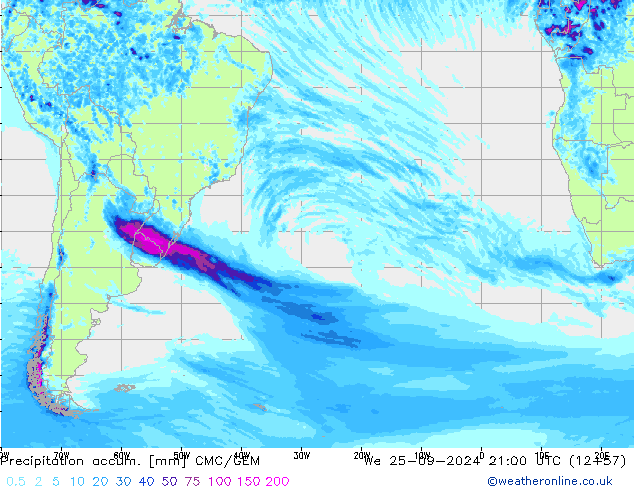 Precipitation accum. CMC/GEM Qua 25.09.2024 21 UTC