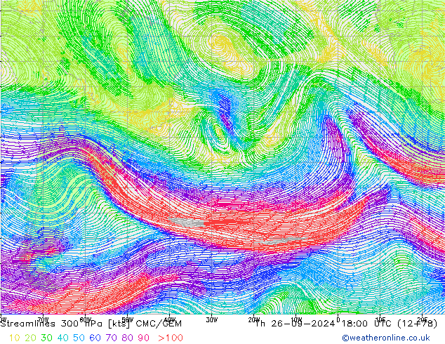 Streamlines 300 hPa CMC/GEM Th 26.09.2024 18 UTC