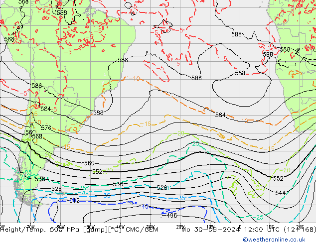 Height/Temp. 500 hPa CMC/GEM Mo 30.09.2024 12 UTC