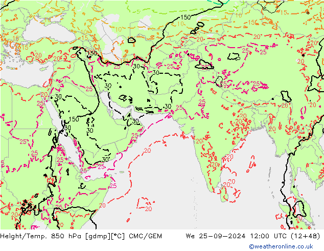 Height/Temp. 850 hPa CMC/GEM St 25.09.2024 12 UTC