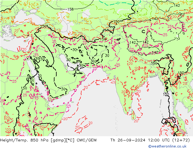 Height/Temp. 850 hPa CMC/GEM Čt 26.09.2024 12 UTC