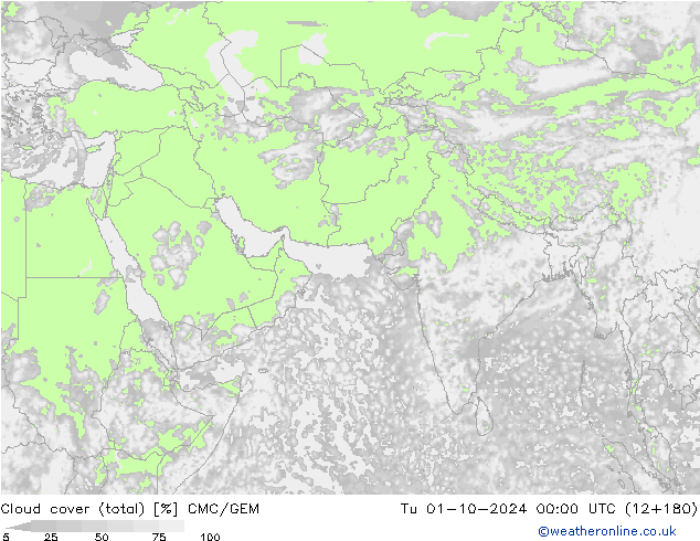 Wolken (gesamt) CMC/GEM Di 01.10.2024 00 UTC