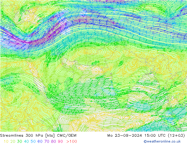 Stroomlijn 300 hPa CMC/GEM ma 23.09.2024 15 UTC