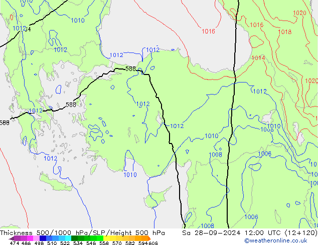 Theta-e 850hPa CMC/GEM sam 28.09.2024 12 UTC