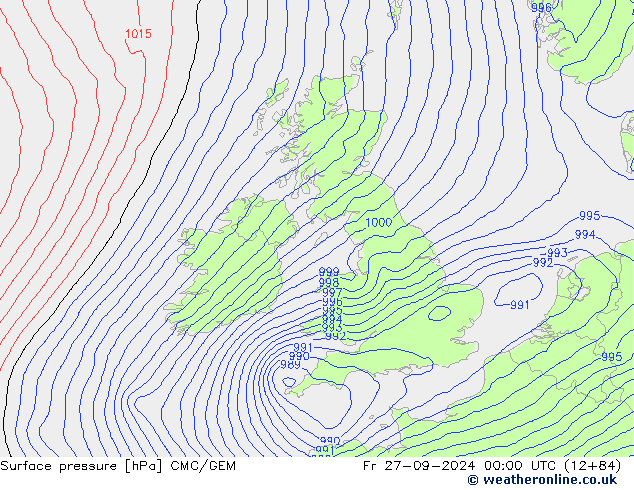 Surface pressure CMC/GEM Fr 27.09.2024 00 UTC