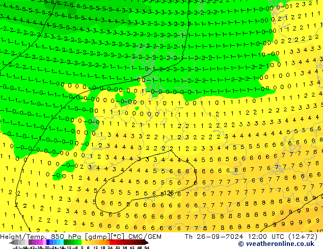 Height/Temp. 850 hPa CMC/GEM Qui 26.09.2024 12 UTC