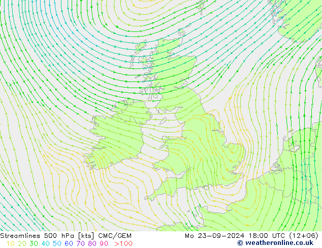 Stroomlijn 500 hPa CMC/GEM ma 23.09.2024 18 UTC