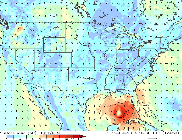 Rüzgar 10 m (bft) CMC/GEM Per 26.09.2024 00 UTC