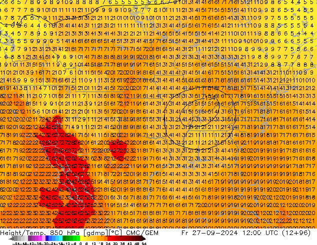 Height/Temp. 850 hPa CMC/GEM Fr 27.09.2024 12 UTC