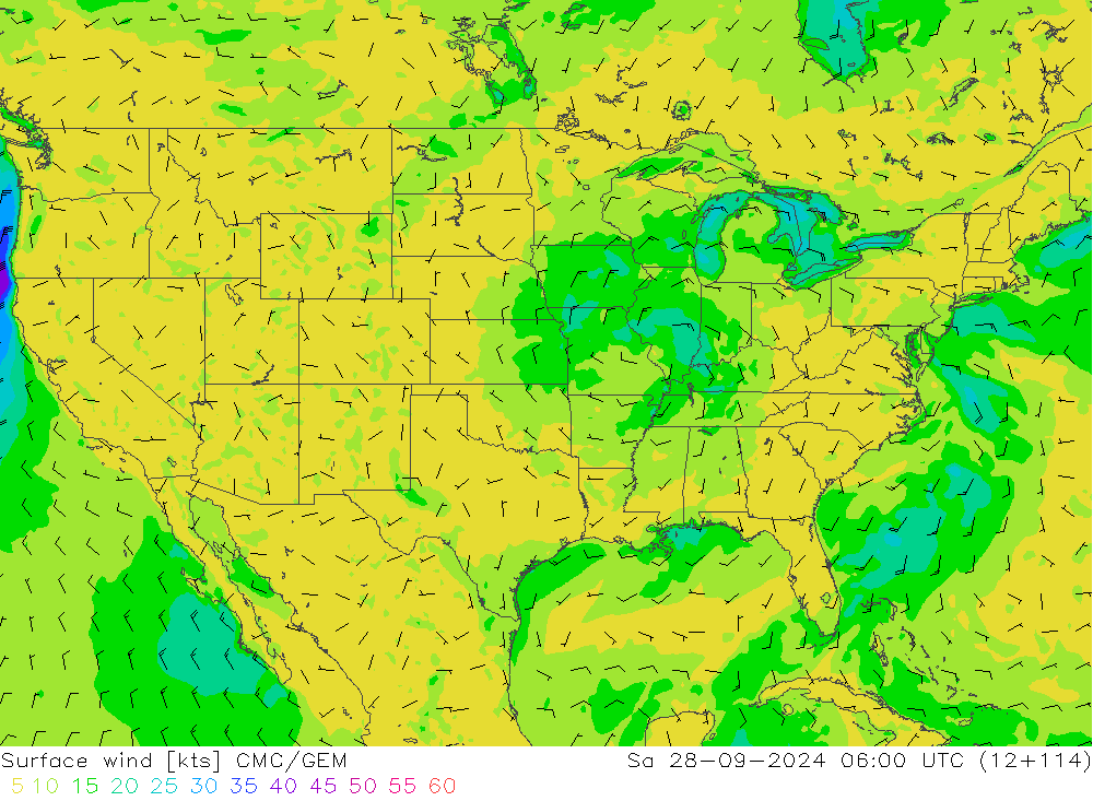 Surface wind CMC/GEM Sa 28.09.2024 06 UTC