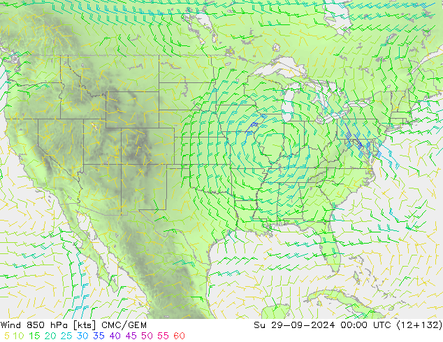 Wind 850 hPa CMC/GEM Su 29.09.2024 00 UTC