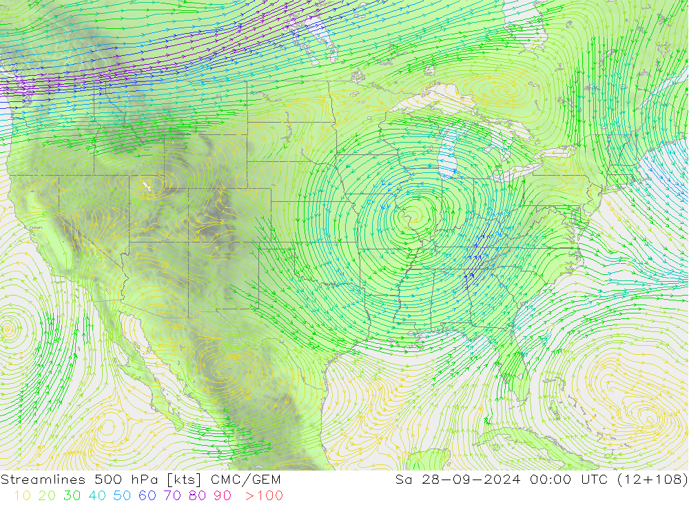 Streamlines 500 hPa CMC/GEM So 28.09.2024 00 UTC