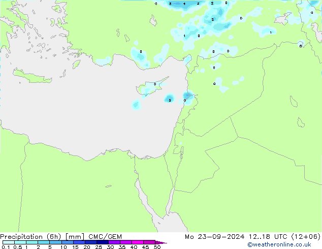 Precipitation (6h) CMC/GEM Mo 23.09.2024 18 UTC