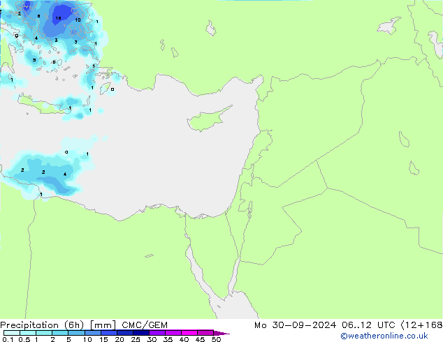 Precipitation (6h) CMC/GEM Po 30.09.2024 12 UTC