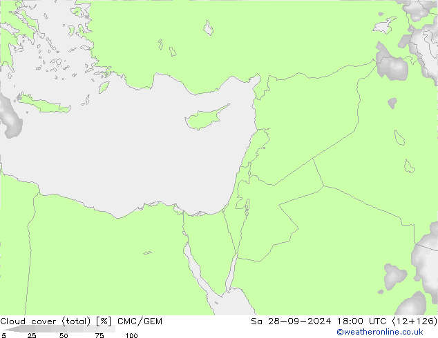 zachmurzenie (suma) CMC/GEM so. 28.09.2024 18 UTC