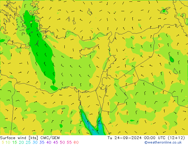 Rüzgar 10 m CMC/GEM Sa 24.09.2024 00 UTC
