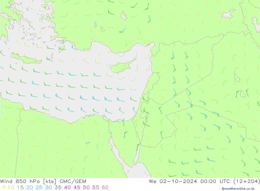 Wind 850 hPa CMC/GEM wo 02.10.2024 00 UTC