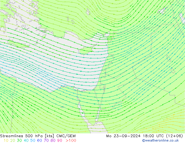 Linia prądu 500 hPa CMC/GEM pon. 23.09.2024 18 UTC