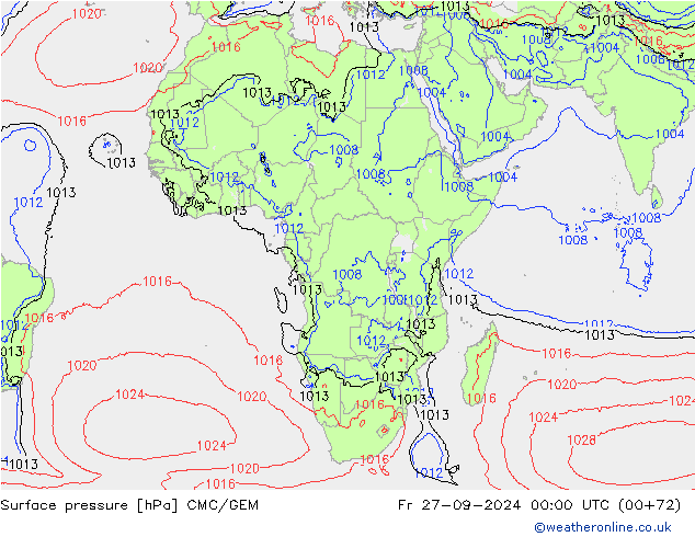 Atmosférický tlak CMC/GEM Pá 27.09.2024 00 UTC