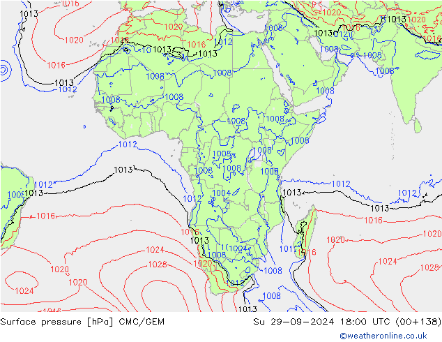 Surface pressure CMC/GEM Su 29.09.2024 18 UTC