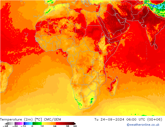 Sıcaklık Haritası (2m) CMC/GEM Sa 24.09.2024 06 UTC