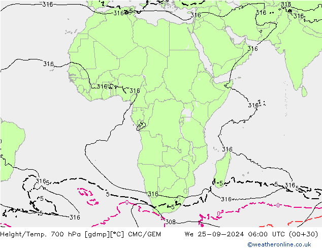 Height/Temp. 700 hPa CMC/GEM mer 25.09.2024 06 UTC