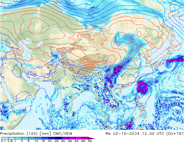 Yağış (12h) CMC/GEM Çar 02.10.2024 00 UTC