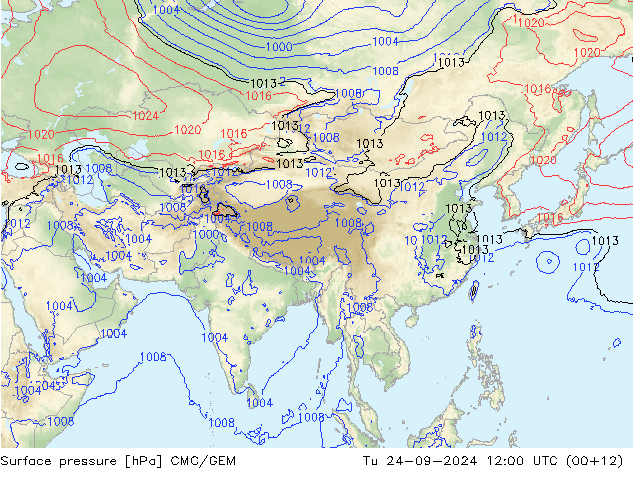 Surface pressure CMC/GEM Tu 24.09.2024 12 UTC