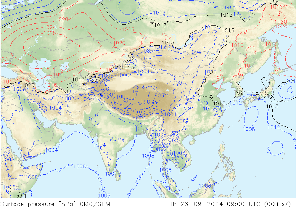 Atmosférický tlak CMC/GEM Čt 26.09.2024 09 UTC