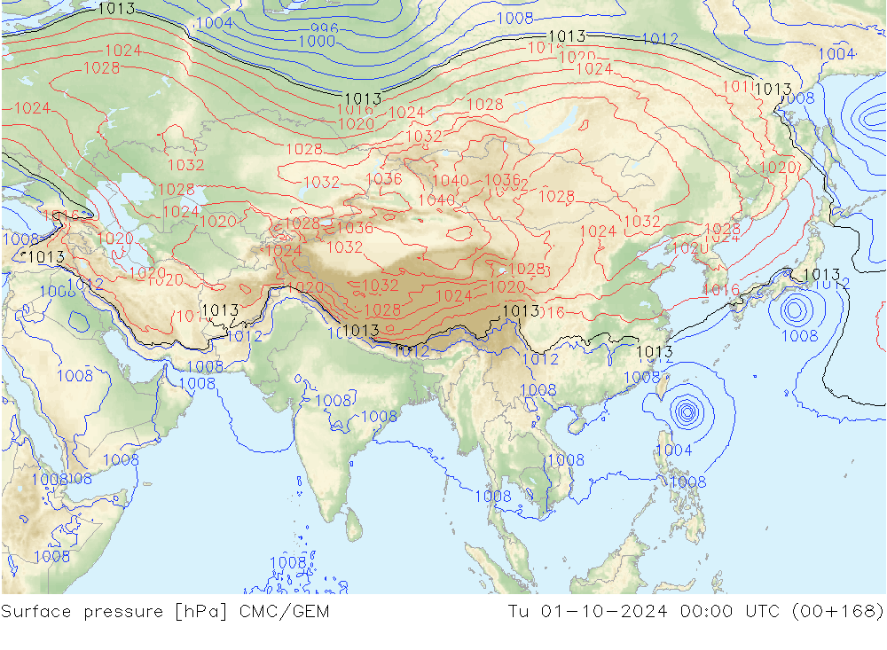 Surface pressure CMC/GEM Tu 01.10.2024 00 UTC