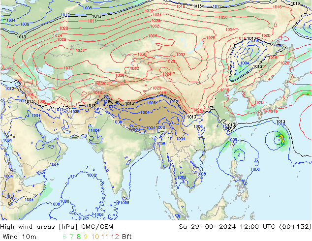 High wind areas CMC/GEM Su 29.09.2024 12 UTC