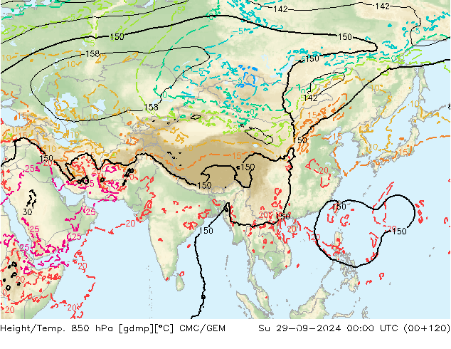 Height/Temp. 850 гПа CMC/GEM Вс 29.09.2024 00 UTC