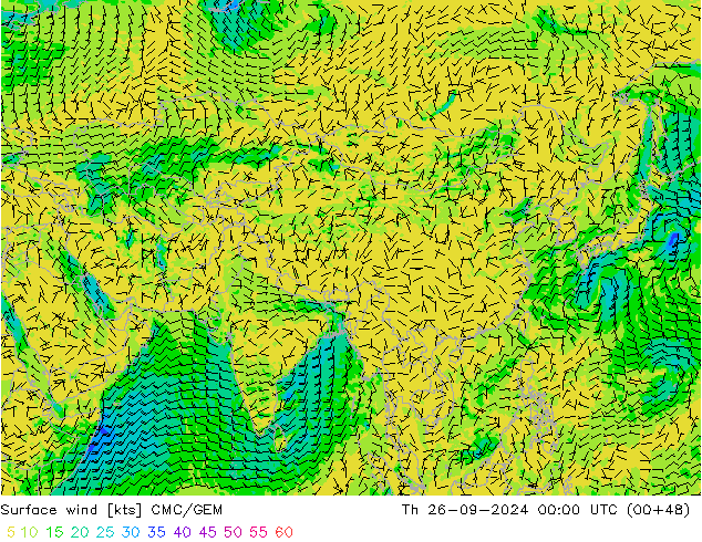 ветер 10 m CMC/GEM чт 26.09.2024 00 UTC