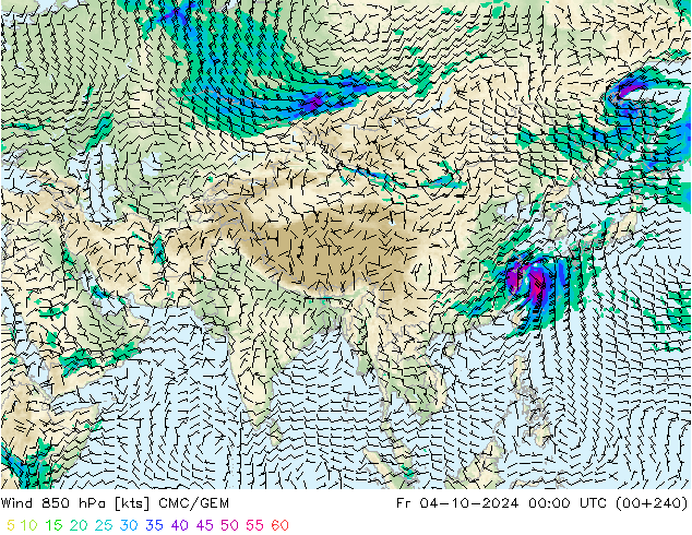 Vento 850 hPa CMC/GEM Sex 04.10.2024 00 UTC