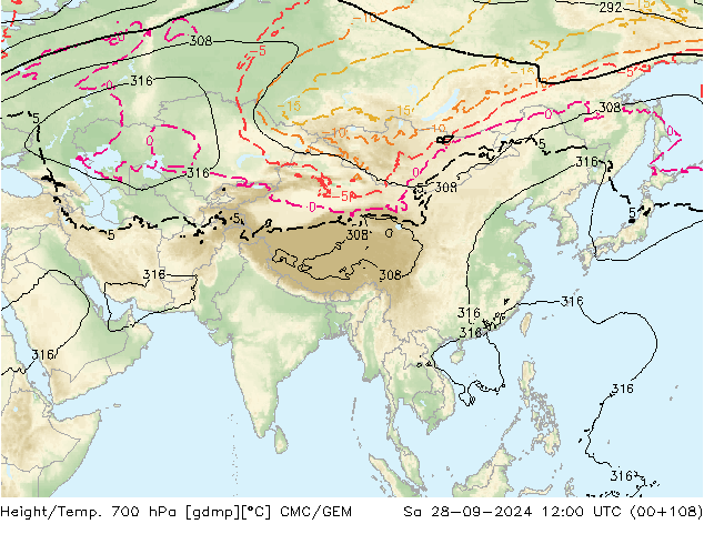 Hoogte/Temp. 700 hPa CMC/GEM za 28.09.2024 12 UTC